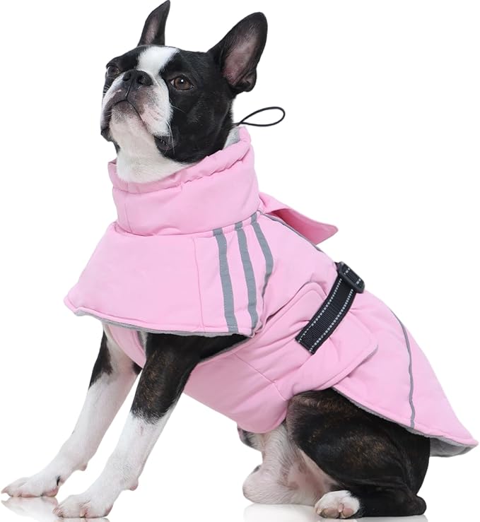 FUAMEY Dog Cold Weather Coats,Dog Winter Jackets for Medium Dogs Warm Dogs Coat with Reflective Strips Waterproof Pet Snowsuit Thick Paded Pets Vest for Boston Terrier French Bulldog Pink M