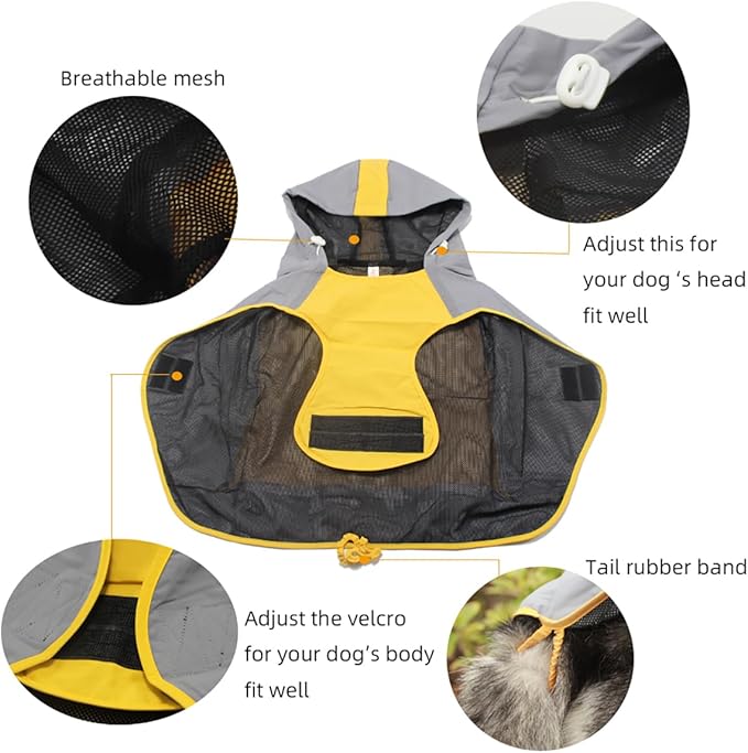 Dogs Packable Lightweight Raincoat: Pet Dog Hood Waterproof Coats Yellow Size 12