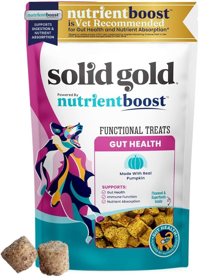 Solid Gold Healthy Dog Treats - Functional Pumpkin Dog Teats w/Flaxseed & Gentle Superfoods for Gut Health & Digestion - Gluten Free Healthy Training Treat for Dogs of All Ages & Sizes - 5.2 oz