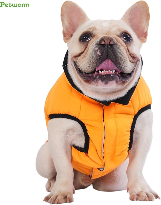 PetWarm Reversible Dog Cold Weather Coats, Waterproof Dog Puffer Vest, Vest for Dogs with Hook-and-Loop Strap, Windproof Outdoor Coat for Winter Walks and Snowy Days, Orange, M