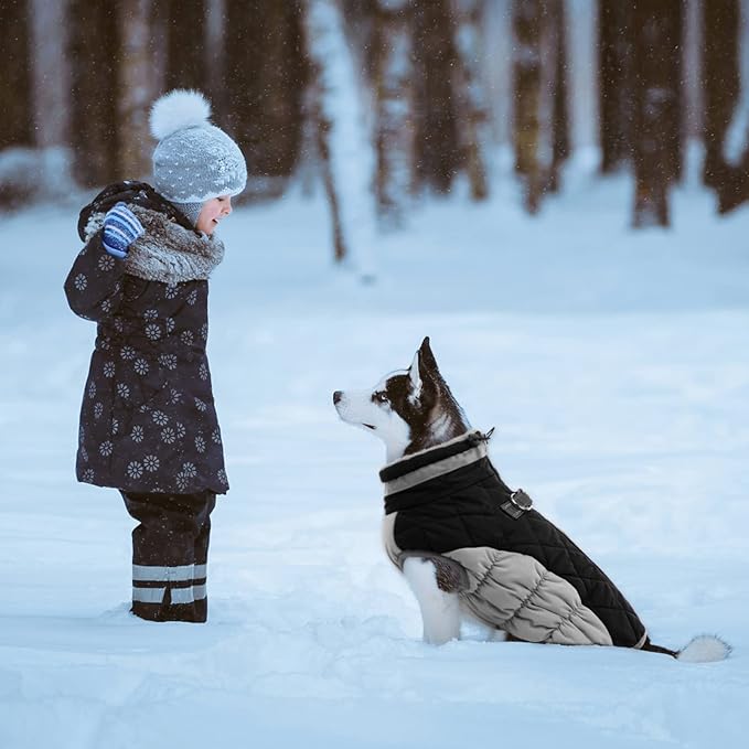 Lelepet Dog Coat Warm Dog Winter Coat Waterproof Dogs Jacket with Harness Built in Reflective Pet Fleece Vest Zip-Up Cold Weather Coats for Large Dogs Turtleneck & Windproof Coats Boxer Black XL