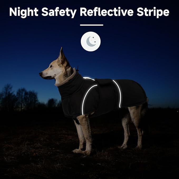 Dog Winter Coat for Small to Large Dogs(XS-XXXL)– Waterproof Windproof Fleece Lined Jacket with Reflective Trim,Pet Vest with Adjustable Buckles, Machine Washable Black S