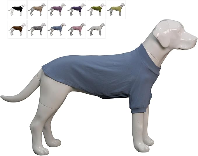 Lovelonglong Ribbed Dog T-Shirt Cotton Knitted Dog Sweaters for All Season Pet T-Shirts for Large Medium Small Dogs Grayish Blue M