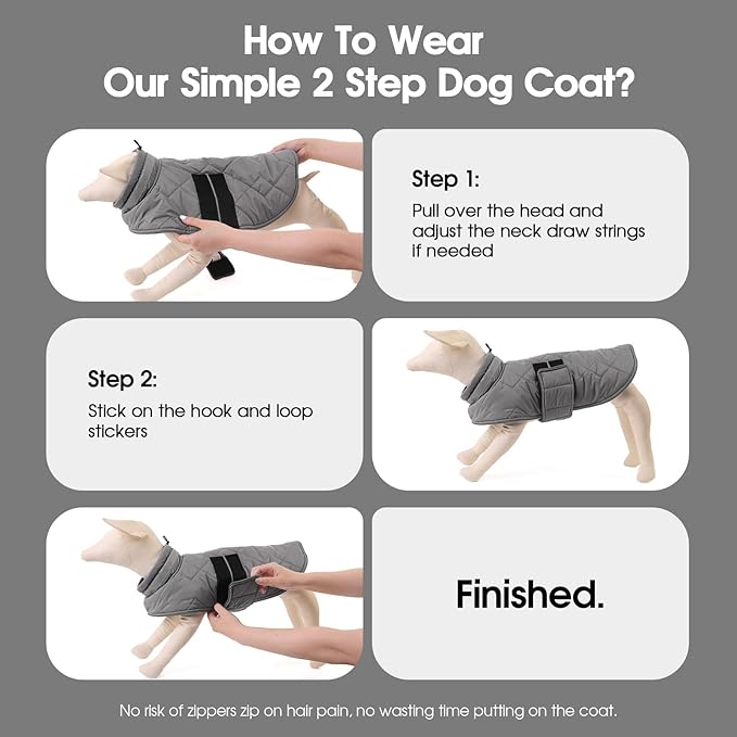 Dog Winter Coat Warm Padded Puppy Jacket Windproof Water Resistant Clothes for Small Medium Large Pets Christmas Sweater Outfit Vest(Grey, S)