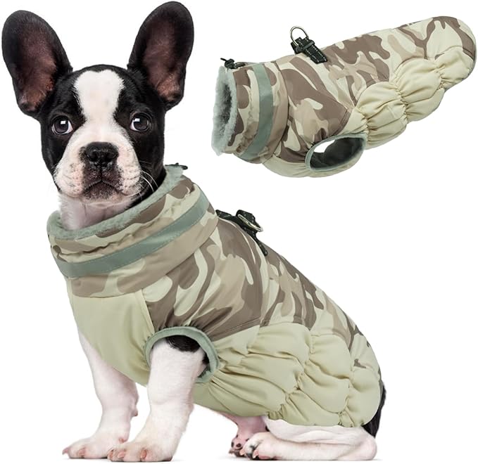 Lelepet Warm Dog Winter Coat Dog Coats for Medium Dogs Waterproof Dogs Jacket with Harness Built in Reflective Cold Weather Coats Windproof Zip-Up Winter Fleece Vest Snowsuit Dachshund Desert Camo