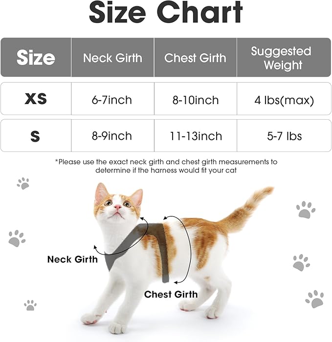 Cat Vest Harness and Leash Set for Walking Escape Proof, Adjustable Kitten Harness Breathable Mesh with Reflective Strips Harness for Kitty Puppy Bunny (Grey,S)