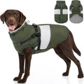 SUNFURA Dog Jacket, Large Dog Coat with Harness Built in, Warm Pet Winter Jacket Zippered Snow Coat with Furry Collar, Waterproof Fleece Snowsuit for French Bulldog, Army Green L