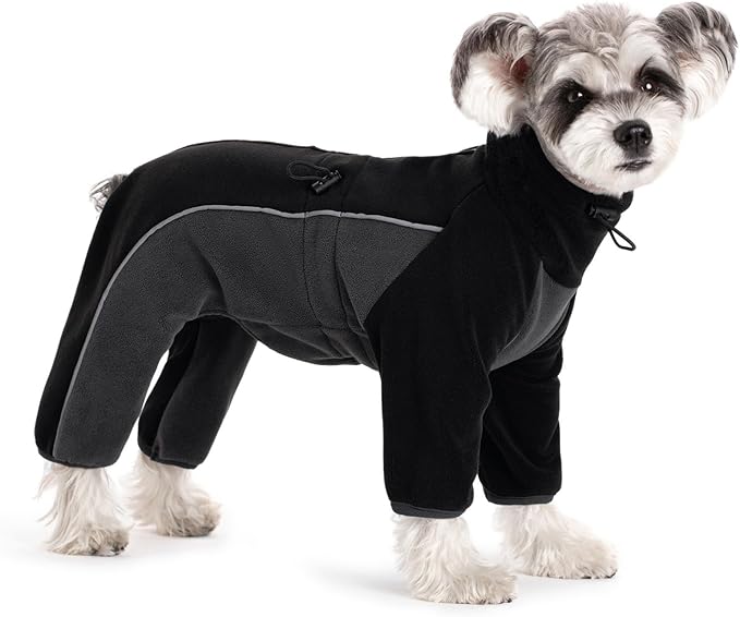 Fleece Dog Coat for Small Medium Dog,Pullover Pajamas Jumpsuit Bodysuit Puppy Coats with Legs, Pet Windproof Warm Cold Weather Jacket Full Body Vest Cozy Snowsuit Outfit Clothes (Black, XS)