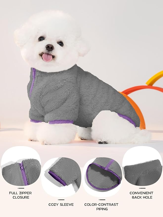 Haloumoning Dogs Fleece Winter Coats Jackets for Small and Medium Dogs Thick Full Zip Sherpa Turtleneck Puppy Jackets