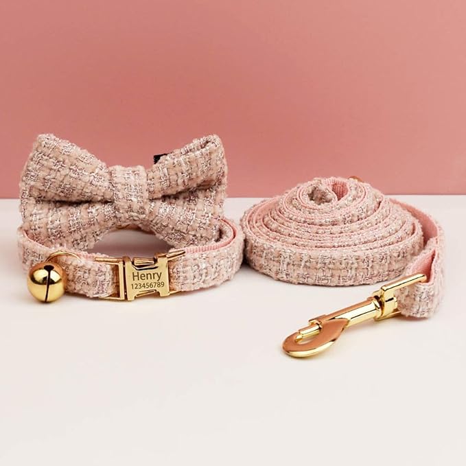 Personalized Cat Collar with Engraved Name and Phone Number - Customizable Kitten Collars for Girls (Tweed)