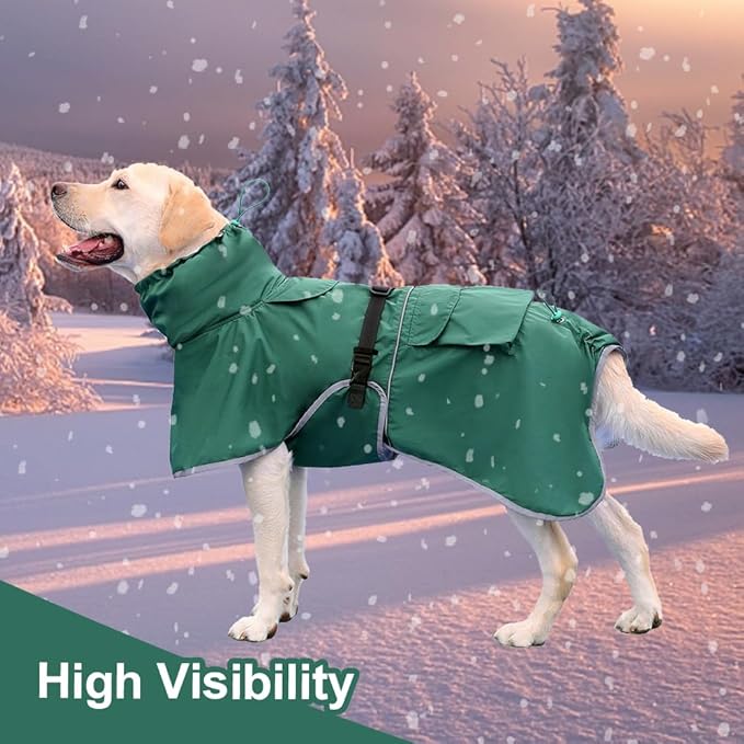 Reflective Dog Raincoat Waterproof Adjustable Dog Hooded Poncho Raincoat for Medium Large Dogs, Lightweight Pet Rain Jacket (Green, 3XL)