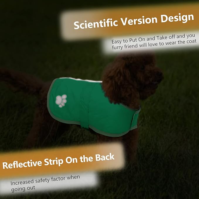Queenmore Dog Winter Coat, Cold Weather Fleece Jacket for Dogs, Waterproof Reflective Reversible, for Small, Medium and Large Dogs (Green, 2XL)