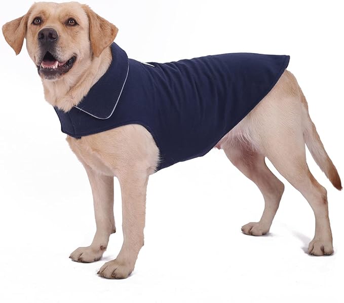 Fleece Dog Coat Winter Pet Jacket Reflective for Cold Weather for Large Medium Small Dogs(Navy,XS)