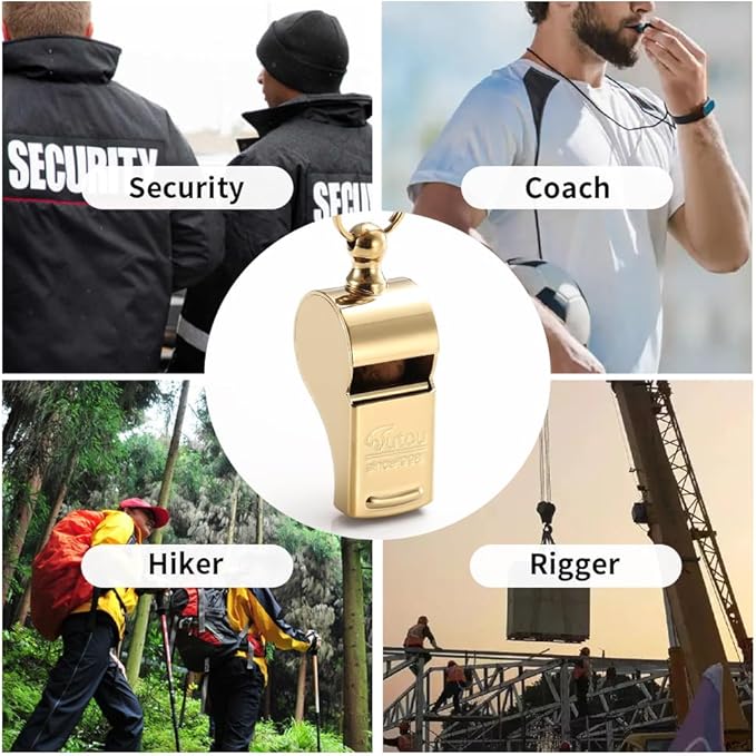 HUTOU Whistle L5523CTJ Brass Golden Whistle with Lanyard, Metal Whistle for Coaches and Police