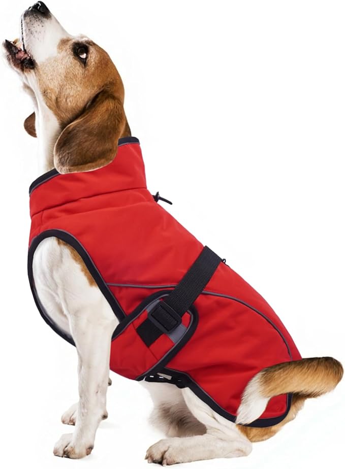 Warm Dog Coat for Winter,Waterproof Jacket with Zipper,Detachable Dog Coat with Adjustable Buckle,Comfortable Jacket for Dogs in Cold and Windy Days.M Red