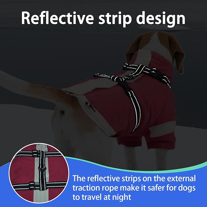 MIGOHI Dog Coat with Harness Built in, 2-in-1 Water-Resistant Dog Jacket, Thermal Fleece Lined Coat with Reflective Strips for Medium Dogs, Zip Up Closure, French Bulldog, Pink, M