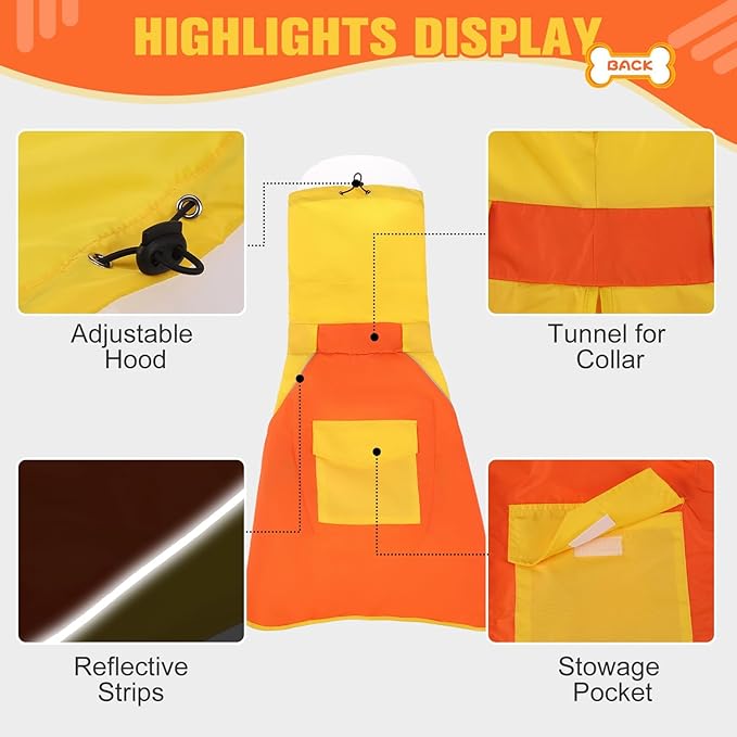 BINGPET Dog Raincoat - Adjustable Rain Jacket with Reflective Stripes, Waterproof Clear Hooded Slicker Poncho, Snowproof Windproof Clothes for Medium Large Dogs (Yellow-Orange, L)