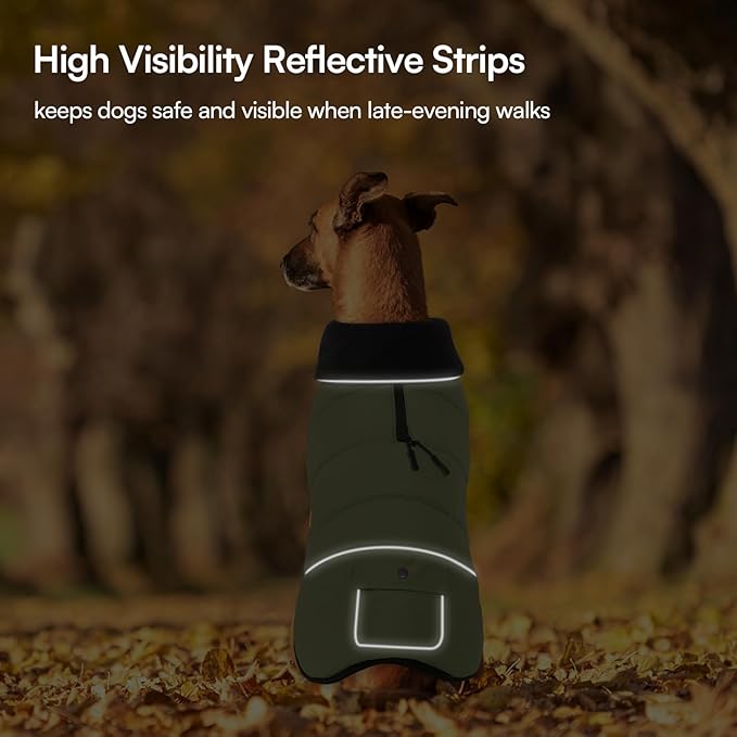 Dog Coat, Small Dog Jacket, Windproof Dogs Puffer Jacket, Fleece Lined Warm Dogs Winter Coat with Harness Hole (Army Green M)
