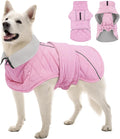 Kuoser Dog Coat, Extra Warm Dog Jacket Windproof Dogs Cold Weather Coats for Large Dogs, Fleece Lining Turtleneck Puppy Snowsuit Reflective Adjustable Pet Winter Clothes Christmas, Pink 2XL