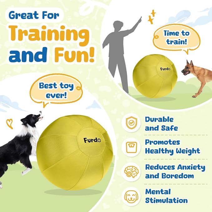 25" Herding Ball for Dogs, for Australian Shepherd, for Cattle, for Border Collie, for Blue Heelers & Medium to Large Dogs,Horse, Herding Dog Ball, Herding Toys - Yellow