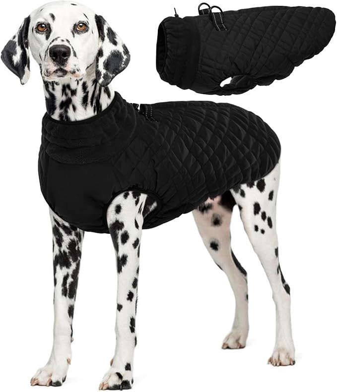 Kuoser XXL Winter Coat | Giant Breed Armor for Mastiffs & Great Danes | Zippers Secure Dogs in -20°F, Reflective Panels for Mountain Hikes, Black XL