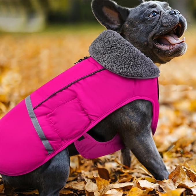 Doglay Dog Coat, Waterproof Dog Jacket Pet Winter Coat for Cold Weather with Thicken Furry Collar, Reflective Puppy Winter Jacket Warm Fleece Lining for Small Medium Large Pets