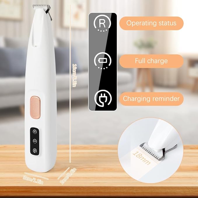 Paw Trimmer, Upgrade Multifunctional Pet Hair Clippers Waterproof Rechargeable Pet Shaver with LED Light, Pet Paw Trimmer for Paws Eyes Ears Face Rump (1PC), White