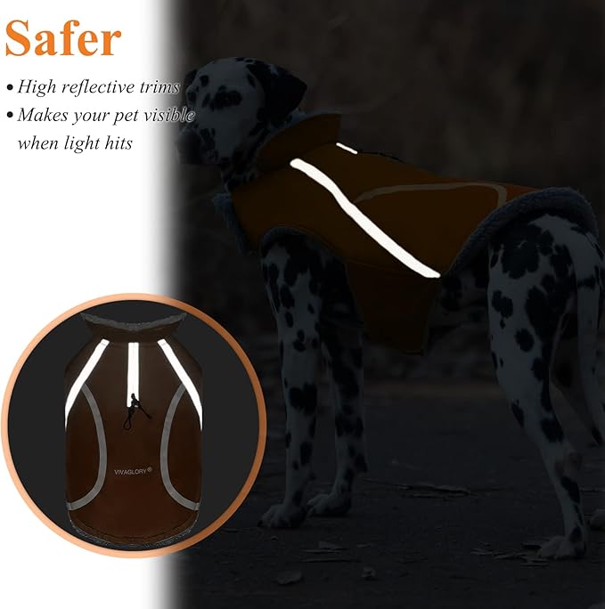 VIVAGLORY Frostfit Dog Coat, Dog Jacket for Winter & Cold Weather, Warm Fluffy Fleece Lined Water Resistant Reflective for Puppy, Coat with Velcro Fastening & Leash Hole, M, Orange