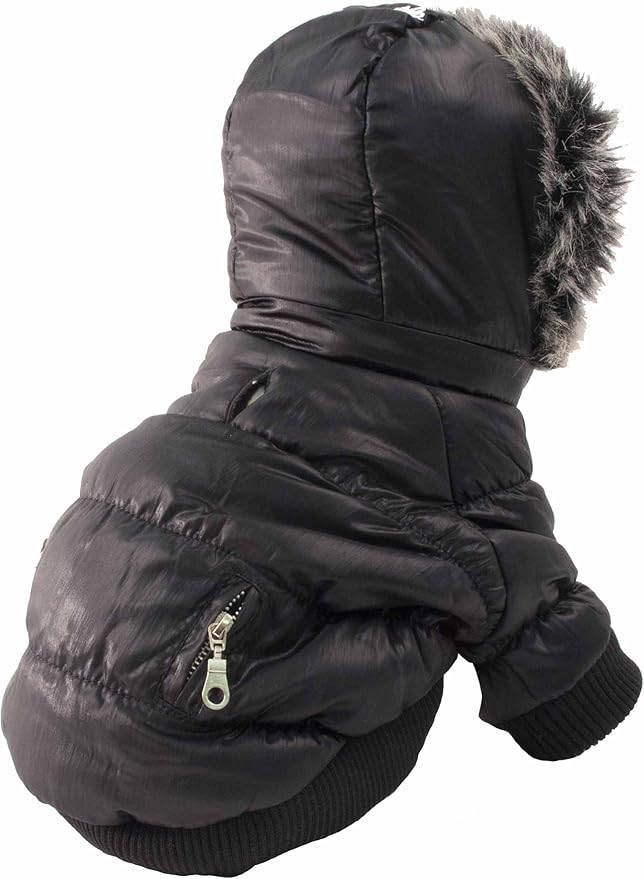 Pet Life Classic Metallic Winter Dog Coat with Zippered Removable Fur Hood - Dog Jacket Features 3M Thinsulate Insulation Warming Technology - Dog Clothes Sizing fits Small, Medium and Large Dogs,Black