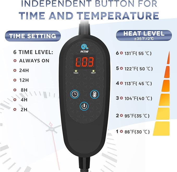 PETNF Pet Heating Pad Temperature Adjustment Anti-bite Puppy with Timer Cat Dog Heating Pad Indoor Waterproof Pet Warming Electric Heated Bed Mat Dog