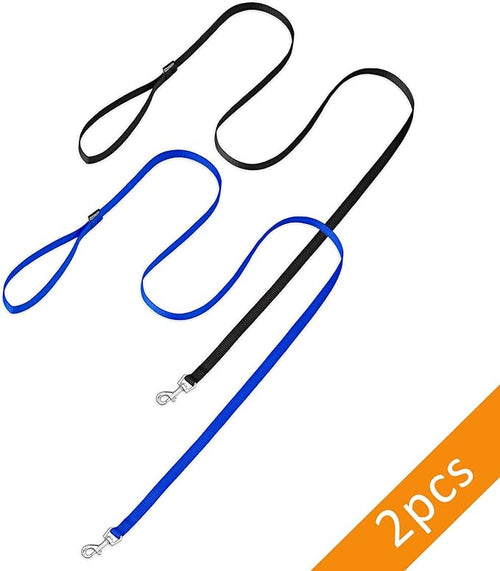 AMAGOOD 6 FT Puppy/ Dog Leash, Strong and Durable Traditional Style Leash with Easy to Use Collar Hook, Great for Small, Medium and Large Dogs (5/8 in x 6 ft, Black and Blue (2-Pack))