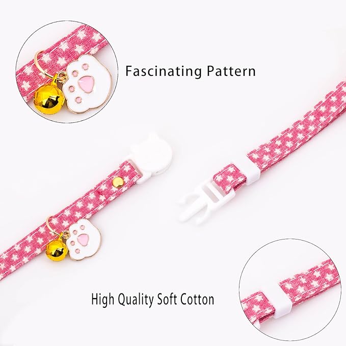 4 Pack Cotton Breakaway Cat Collars with Bell, Safety Adjustable Cat Collars Set with Egg Cat Paw Pendant,Ideal for Girl Cats Boy Cats