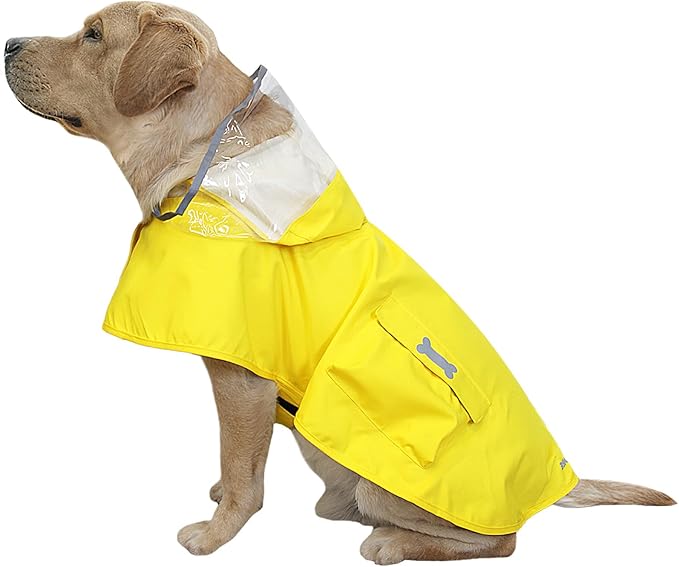 Dog Raincoat Waterproof, Adjustable Reflective Hooded Dog Rain Poncho with Leash Hole for Small Medium Large Dogs (Yellow, X-Small)