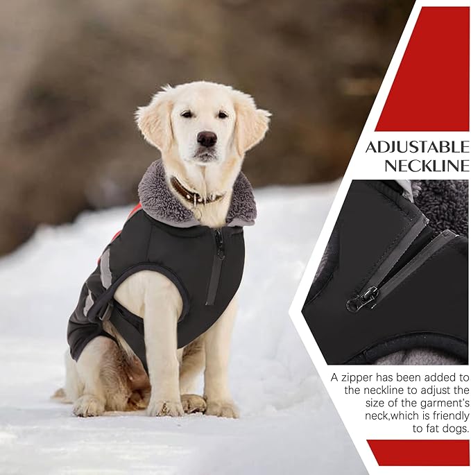QBLEEV Warm Dog Coat Reflective Winter Jacket, Waterproof Windproof Turtleneck Clothes for Cold Weather, Fleece Snowsuit Christmas Vest Pet Apparel for Small Medium Large Dogs 2XL