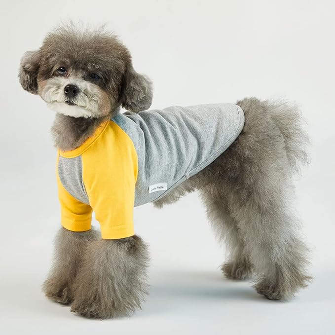 Dog Shirt for Small and Large Dogs Raglan Cotton T-Shirts Soft Breathable Dog Shirts pet Clothes Gray Series (Large, Gray/Yellow)