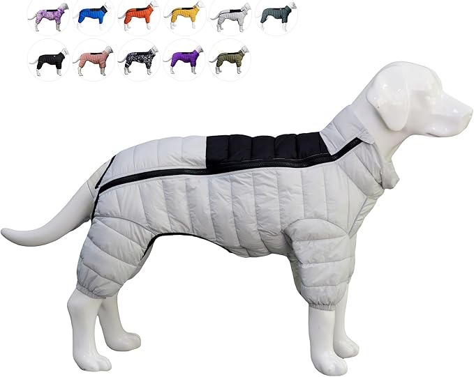 Dog Warm Jacket, 4 Legs Covered, Waterproof Windproof Reflective, Adjustable Outdoor Dog Snow Jacket - Off White XL