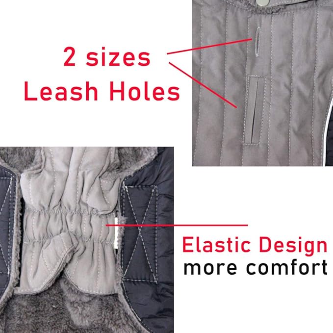 Fleece Dog Hoodie for Large Dogs Super Warm Doggie Jacket for Cold Winter Dog Coats,Grey XXL