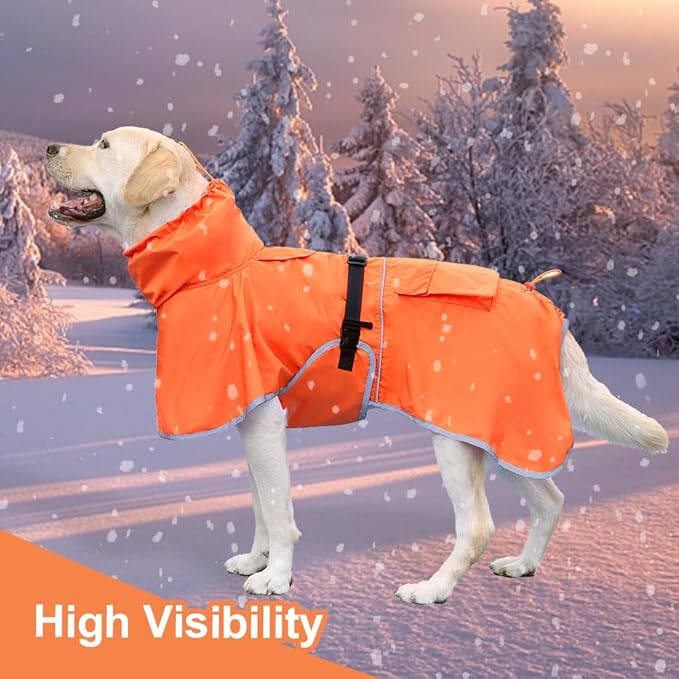 Dog Raincoat Waterproof Dog Rain Coat with Hoodile, Reflective Adjustable Lightweight Pet Rain Jacket for Medium Large Dogs(Orange, 6XL)