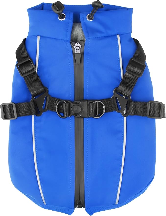 Dog Winter Coat Reflective Water-Resistant Jacket, Fleece Lined Windproof Puppy Coat with Back Zipper & D-Ring, Cold Weather Dog Coats for Small Medium Large Dogs (M,Blue)