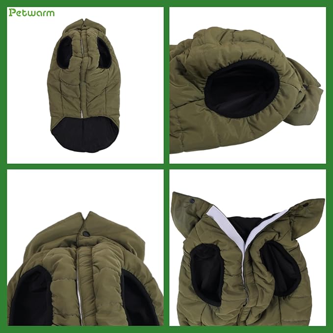 PetWarm Reversible Dog Winter Coat, Windproof Dog Puffer Vest, Soft Vest for Dogs with Hook-and-Loop Strap for Easy Dressing, Waterproof Coat for Dogs with Adjustable Fit, Green, XL