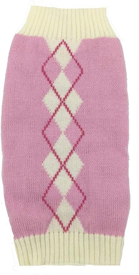 Argyle Dog Sweaters for Small Dogs, Knit Turtleneck Girl Dog Cats Sweater Clothes, Small (S) Size Pink