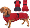 Windproof Waterproof Dog Coat for Dachshund -Red,XSmall- Miniature Dachshund Clothes, Small Dog Coat with Harness Built in, Reflective Dachshund Jacket with Adjustable Buckle Closure