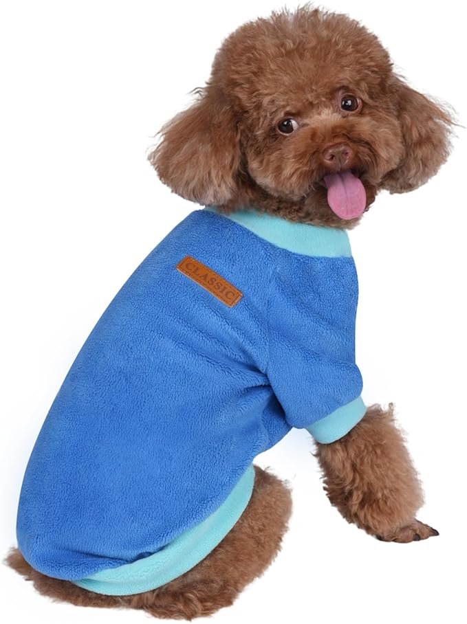 GreenJoy Classic Fleece Dog Sweater – Soft & Warm Stretchy Sweatshirt for Small Dogs & Cats, Cold-Weather Pullover for Everyday Wear (Dark Blue, Medium)