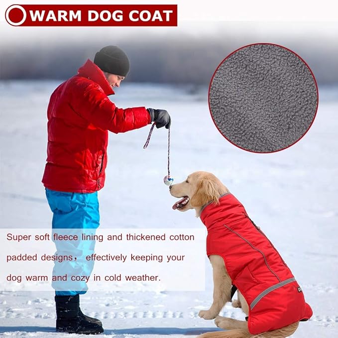 QBLEEV Warm Dog Coat - Reflective Jacket, Waterproof Winter Coat Turtleneck for Cold Weather, Thick Fleece Snowsuit Christmas Vest for Small, Medium, Large Dogs