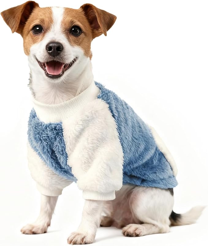 LESYPET Dog Sweater for Small to Medium Dogs, Fleece Lining Puppy Sweatshirt in Winter, Warm Puppy Clothes Pullover Jumper, Blue L
