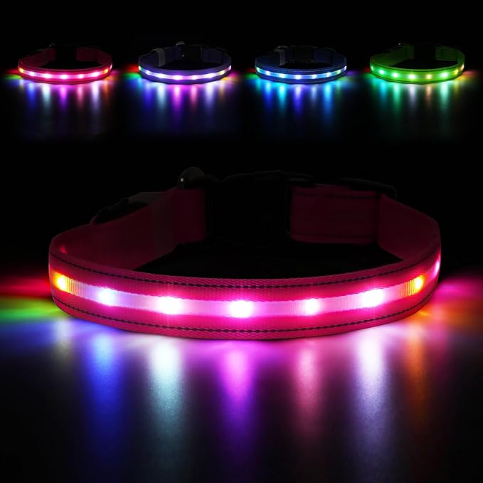 LED Dog Collar, Light Up Dog Collar, USB Rechargeable - Brightest Dog Lights for Night Walking, 6 Light Modes, Adjustable for Dog Safety(Small, Candy Pink)