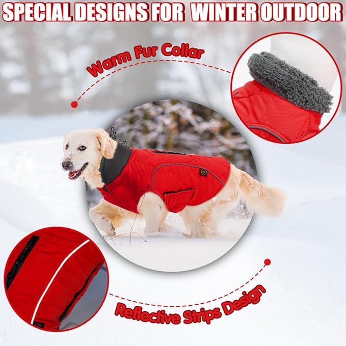 EMUST Dog Jackets for Winter, Cold Weather Coats for Dogs, Soft Winter Jackets for Medium Large Dog, Pet Vest for Small Medium Large Dogs, Red, L