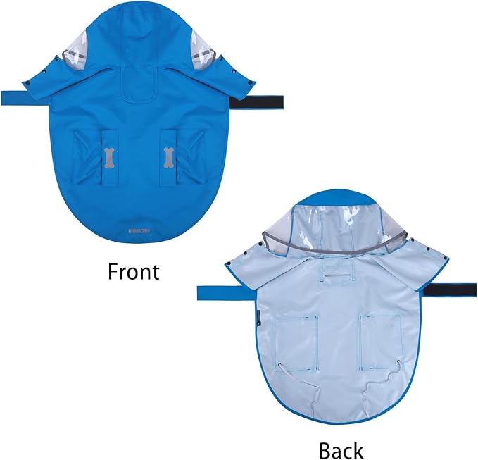 Dog Raincoat Waterproof, Adjustable Reflective Hooded Dog Rain Poncho with Leash Hole for Small Medium Large Dogs (Blue, X-Large)