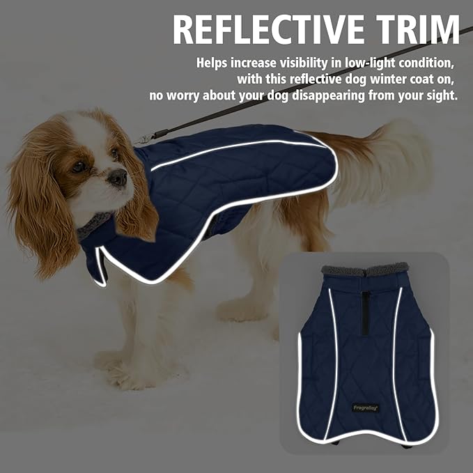 Fragralley Dog Coat Large, Waterproof Dog Jacket with Warm Fleece Lining, Adjustable Reflective Dogs Winter Coat, Turtleneck Pet Coats for Cold Weather (Blue XL)