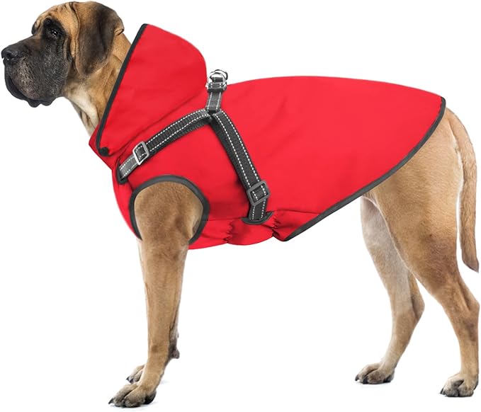 Mosucoirl Dog Raincoat Waterproof Dog Hoodie Reflective Dog Raincoat Hooded Adjustable Rain Jacket for Small Medium Large Dogs Puppies (Red, XL)